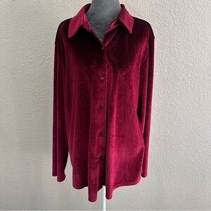 The Tog Shop Burgundy Velvet Button Up Blouse Top.  Size L